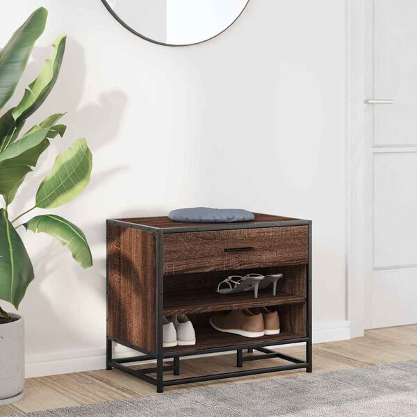 vidaXL skobænk 60x40x53,5 cm konstrueret træ metal brun egetræsfarve