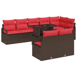 vidaXL Havesofa S&aelig;t 9 stk. 8-Antal s&aelig;der Brun og R&oslash;d polyrattan