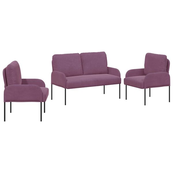 vidaXL Sofas&aelig;t med pude 3 pcs Lilla 115 x 56 x 80 cm Krydsfin&eacute;r