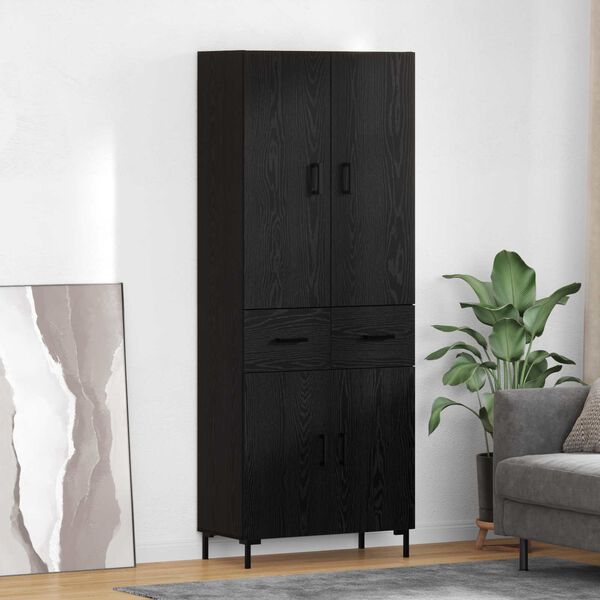 vidaXL Highboard med skuffe Sort eg 69,5 x 34 x 180 cm Konstrueret tr&aelig;