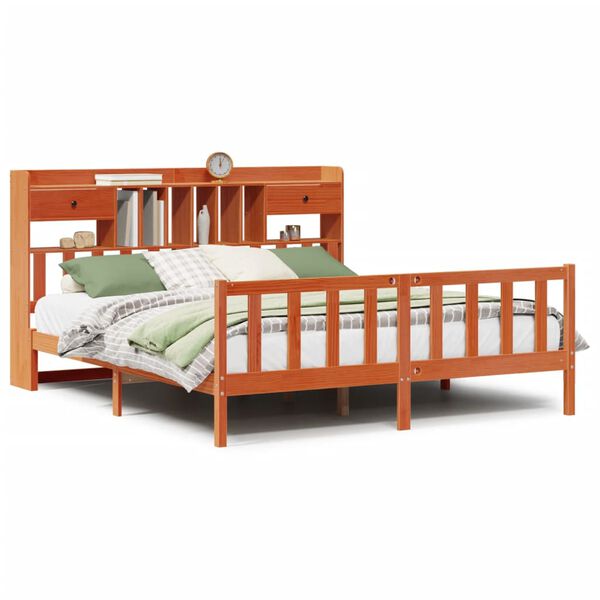 vidaXL seng med reol uden madras 200x200cm massivt fyrretræ gyldenbrun