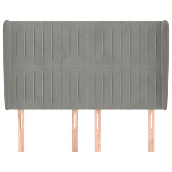 vidaXL sengegavl med kanter 147x23x118/128 cm fl&oslash;jl lysegr&aring;