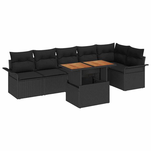 vidaXL Havesofa S&aelig;t med opbevaring 7 pcs Sort Poly rattan