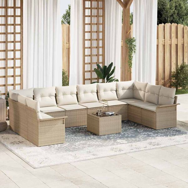 vidaXL Havesofa Sæt med pude 11 pcs Beige Poly rattan