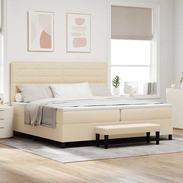 vidaXL Box spring seng med madras Creme 200 x 200 cm Stof