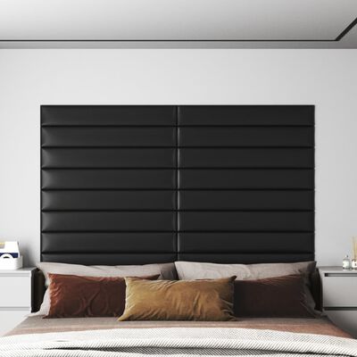 vidaXL vægpaneler 12 stk. 90x15 cm 1,62 m² kunstlæder sort