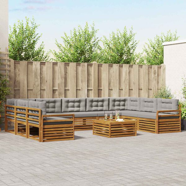 vidaXL Sofas&aelig;t med pude 10 pcs Naturlig og Lys Gr&aring; Massivt Akacietr&aelig;