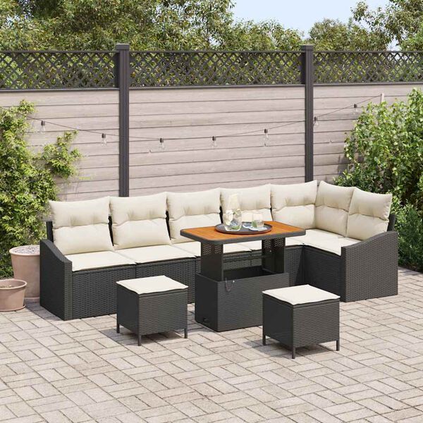 vidaXL Havesofa S&aelig;t med pude 9 pcs Sort Poly rattan