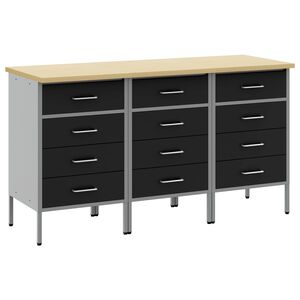 vidaXL Arbejdsskab med skuffe 3 stk. Sort og gr&aring; 150 x 55 x 85 cm