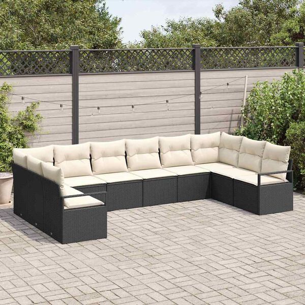 vidaXL Sofa S&aelig;t med pude 10 pcs Sort polyrattan