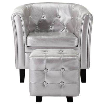 vidaXL lænestol med fodskammel kunstlæder sølvfarvet