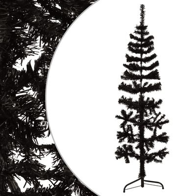 vidaXL kunstigt halvt juletræ med juletræsfod 150 cm smalt sort