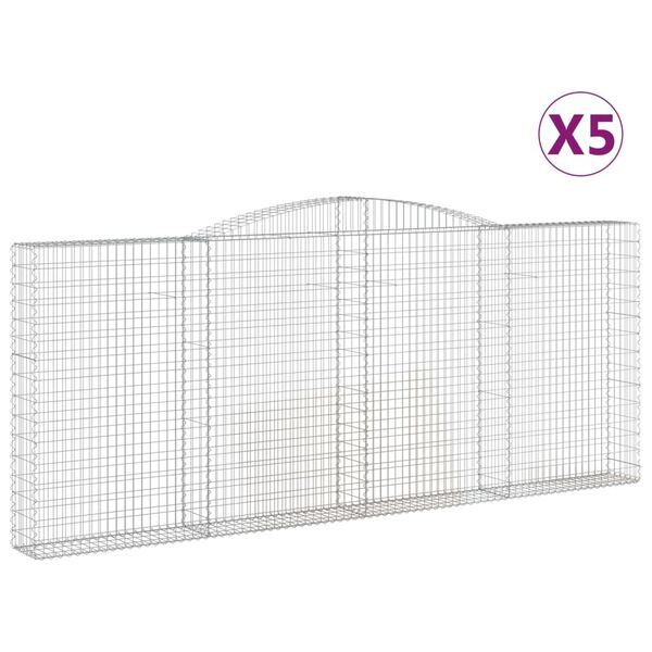 vidaXL buede gabionkurve 5 stk. 400x30x160/180 cm galvaniseret jern