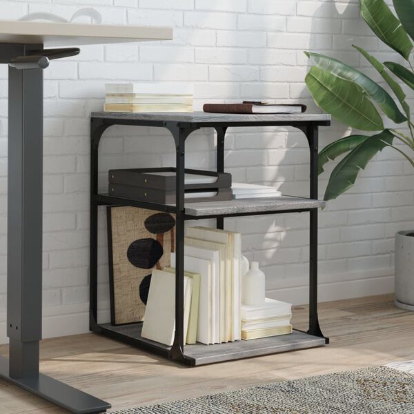 vidaXL printerstativ 43x48x64 cm 3 hylder konstrueret træ grå sonoma