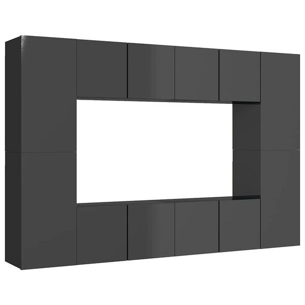 vidaXL tv-skabss&aelig;t 8 dele konstrueret tr&aelig; gr&aring; h&oslash;jglans