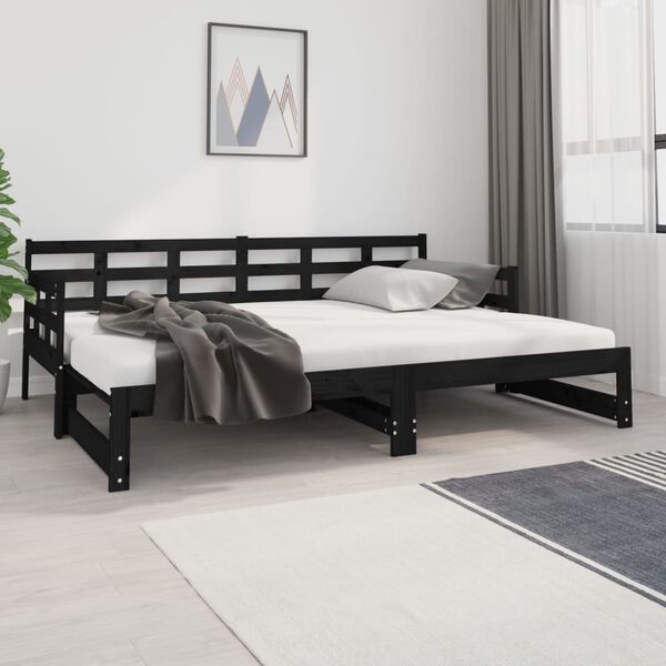 vidaXL daybed med udtræk 2x(80x200) cm massivt fyrretræ sort