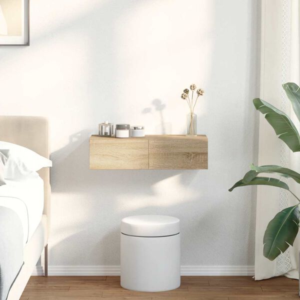 vidaXL v&aelig;ghylde med skuffer 60x26,5x15 cm konstrueret tr&aelig; sonoma-eg