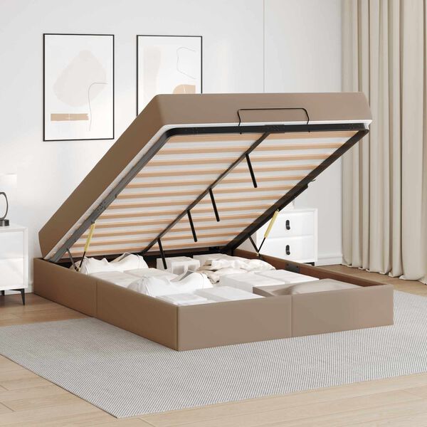 vidaXL Sengeramme med madras med madras 2 pcs Gyldenbrun PVC