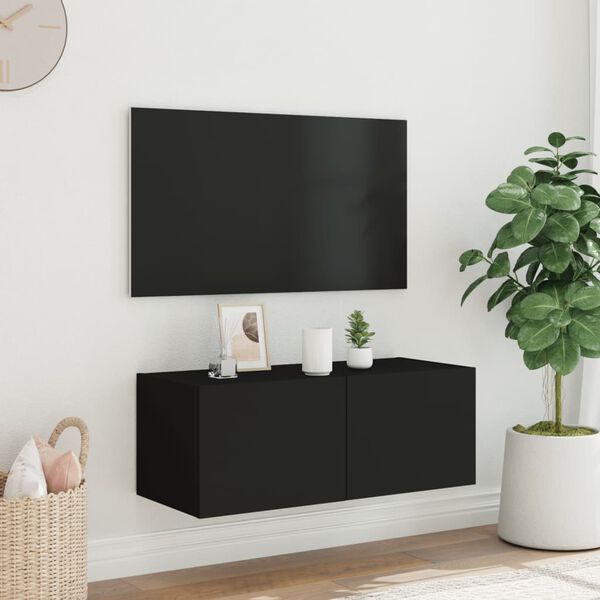vidaXL v&aelig;gh&aelig;ngt tv-bord med LED-lys 80x35x31 cm sort
