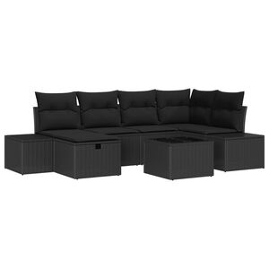 vidaXL Havesofa S&aelig;t med pude 7 pcs Sort polyrattan