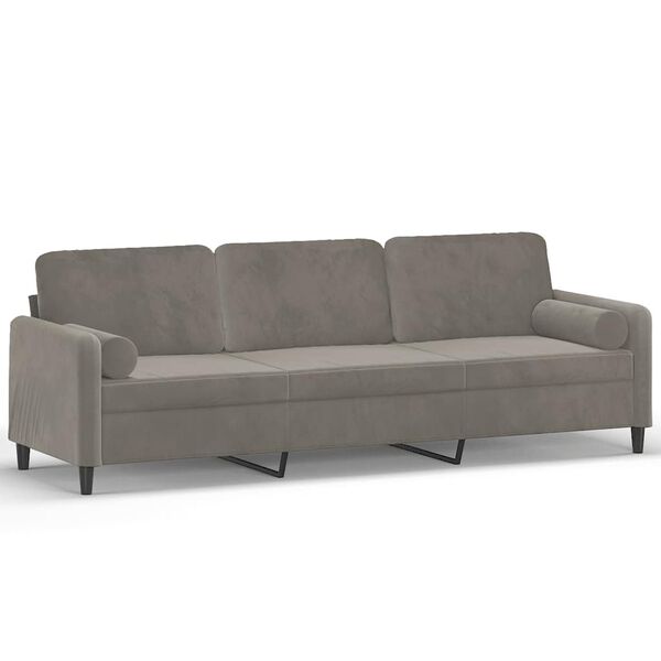 vidaXL 3-personers sofa med puder og hynder 210 cm velour lysegr&aring;