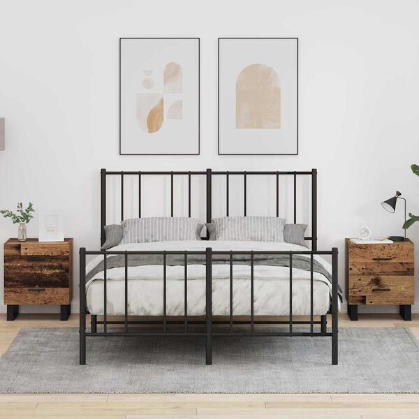 vidaXL Natskab med skuffe 2 pcs Gammelt tr&aelig; og sort 40 x 35 x 47,5 cm