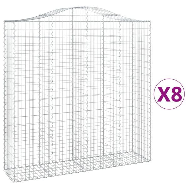 vidaXL buede gabionkurve 8 stk. 200x50x200/220 cm galvaniseret jern