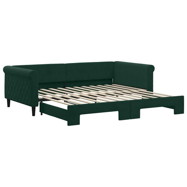 vidaXL daybed med udtr&aelig;k 100x200 cm velour m&oslash;rkegr&oslash;n