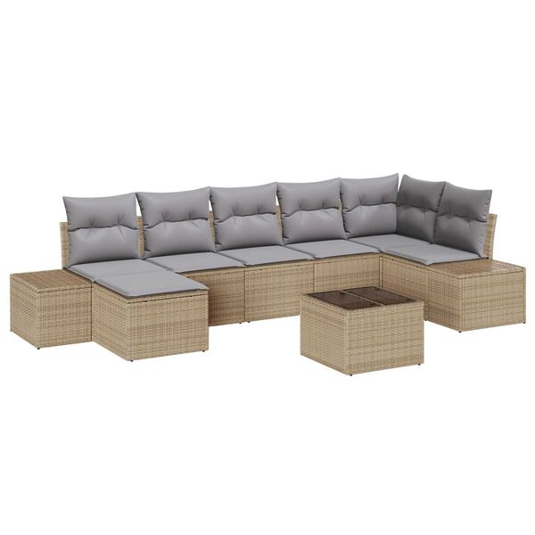 vidaXL Havesofa S&aelig;t med pude med opbevaring 7 pcs Beige polyrattan