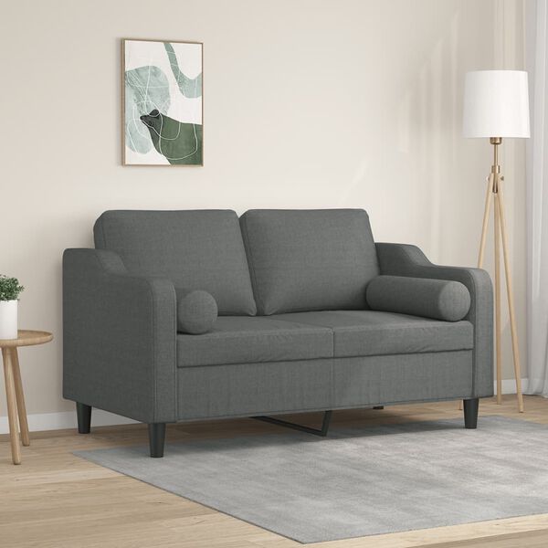 vidaXL 2-personers sofa med pyntepuder 120 cm stof m&oslash;rkegr&aring;
