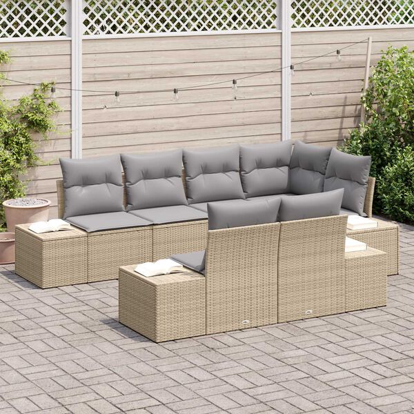 vidaXL Havesofa S&aelig;t med pude 7 pcs Beige og gr&aring; polyrattan
