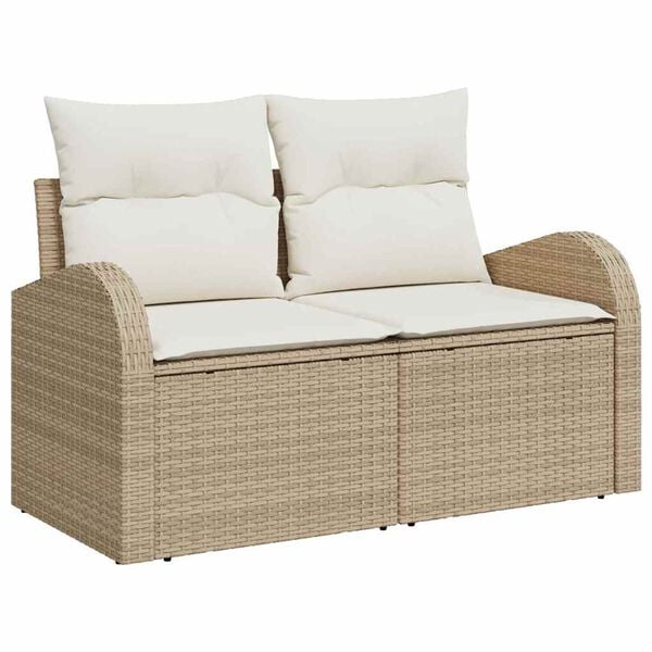vidaXL Havesofa S&aelig;t med pude med opbevaring 8 pcs Beige Poly rattan