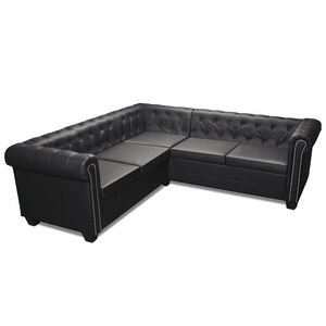 vidaXL Chesterfield 5-personers hj&oslash;rnesofa kunstl&aelig;der sort