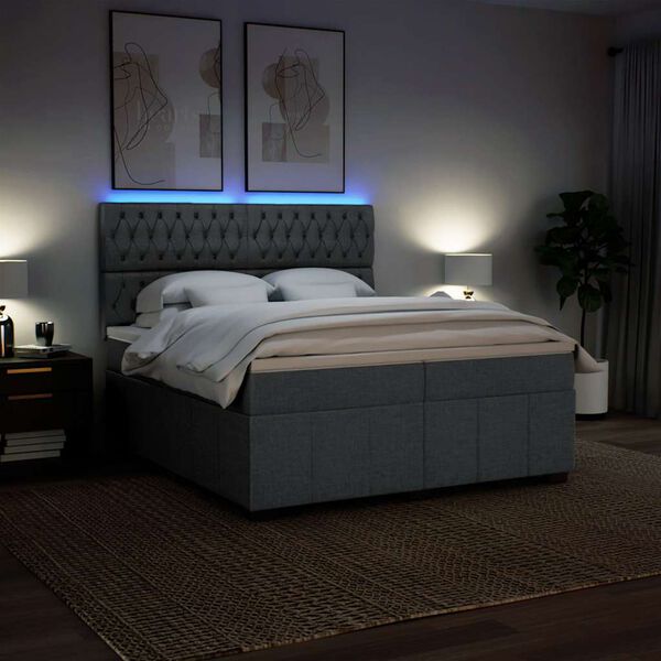 vidaXL kontinentalseng med madras 200x200 cm stof m&oslash;rkegr&aring;