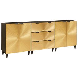 vidaXL Sideboard 3 pcs Sort og Guld 60 x 33 x 75 cm Massivt mangotræ