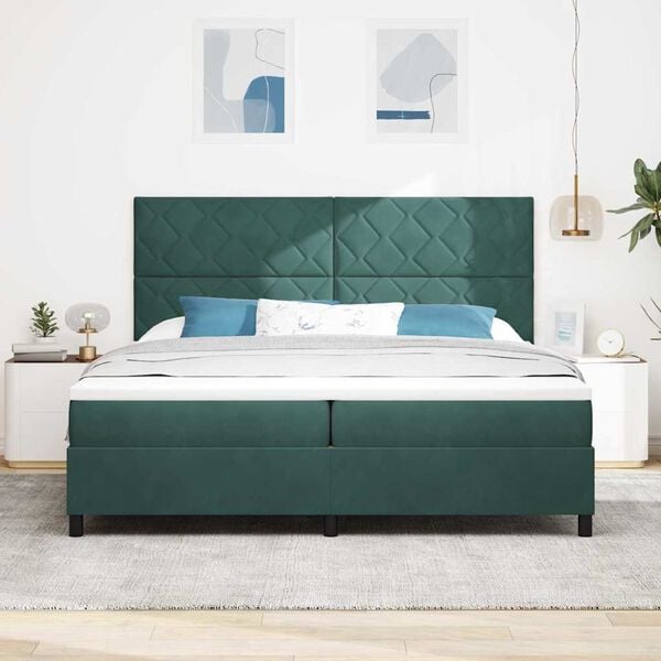 vidaXL LED Box Spring Bed med madras M&oslash;rkegr&oslash;n 200 x 200 cm Stof