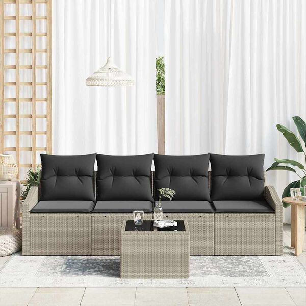 vidaXL Sofa S&aelig;t med pude 5 pcs Lysegr&aring; og m&oslash;rkegr&aring; polyrattan