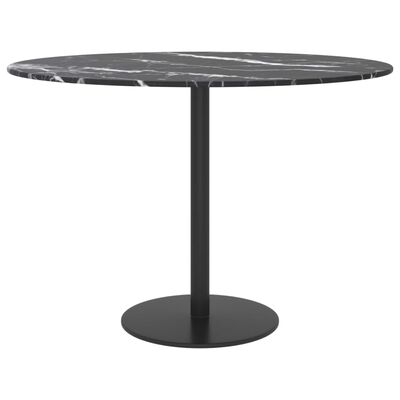 vidaXL bordplade Ø60x0,8 cm hærdet glas med marmordesign sort