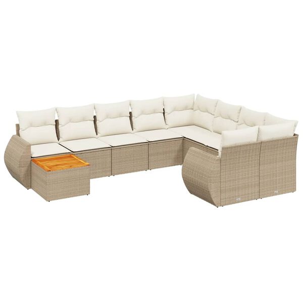vidaXL sofas&aelig;t til haven 10 dele med hynder polyrattan beige