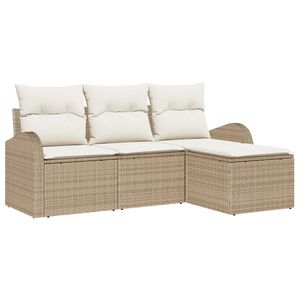 vidaXL Sofa S&aelig;t med pude med opbevaring 4 pcs Beige og hvid polyrattan