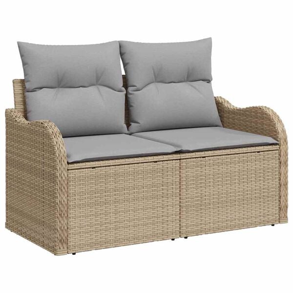 vidaXL Havesofa S&aelig;t med pude med opbevaring 9 pcs Beige polyrattan