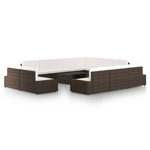 vidaXL lounges&aelig;t til haven med hynder 12 dele polyrattan brun