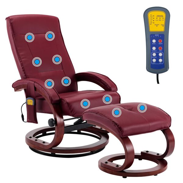 vidaXL massagestol med fodskammel kunstl&aelig;der vinr&oslash;d
