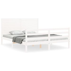 vidaXL sengeramme med sengegavl 160x200 cm massivt tr&aelig; hvid