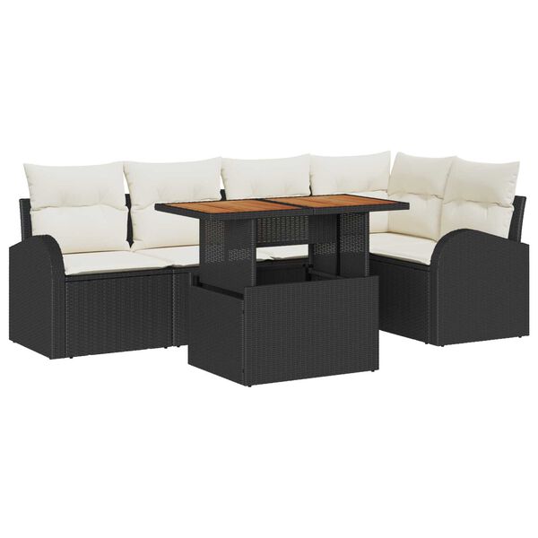 vidaXL Havesofa S&aelig;t med opbevaring 6 pcs Sort Poly rattan