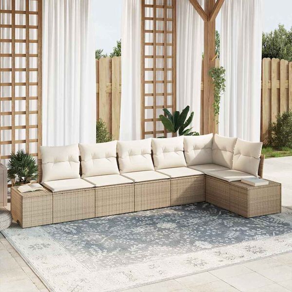 vidaXL Havesofa S&aelig;t med opbevaring 6 pcs Beige og creme polyrattan