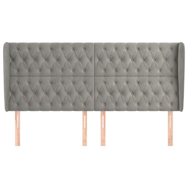 vidaXL sengegavl med kanter 203x23x118/128 cm fløjl lysegrå