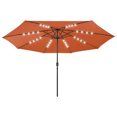 vidaXL parasol m. LED-lys + metalstang 400 cm terrakotta