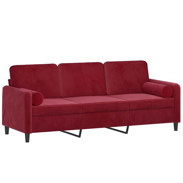 vidaXL 3-personers sofa med puder og hynder 180 cm velour vinr&oslash;d
