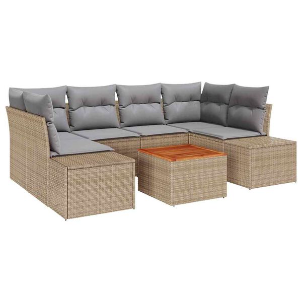 vidaXL Havesofa S&aelig;t med pude 7 pcs Beige polyrattan